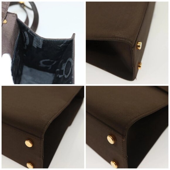 Salvatore Ferragamo Gancini Hand Bag Nylon 2way Brown Gold - Picture 12 of 14